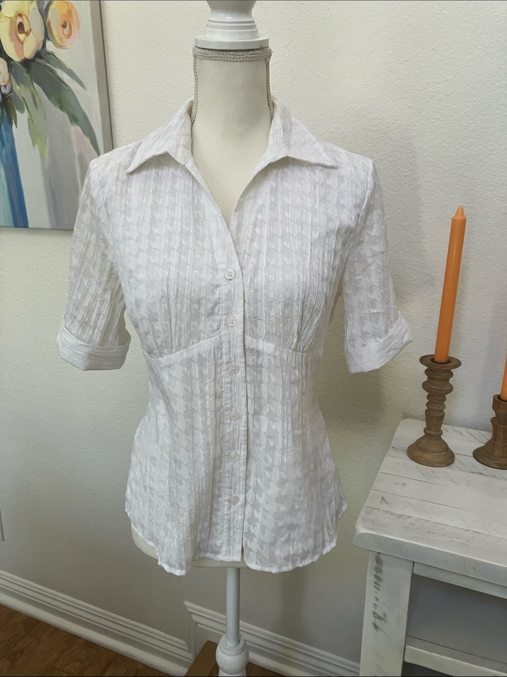 Y2k Style & Co. White Short-Sleeve Button Front Blouse